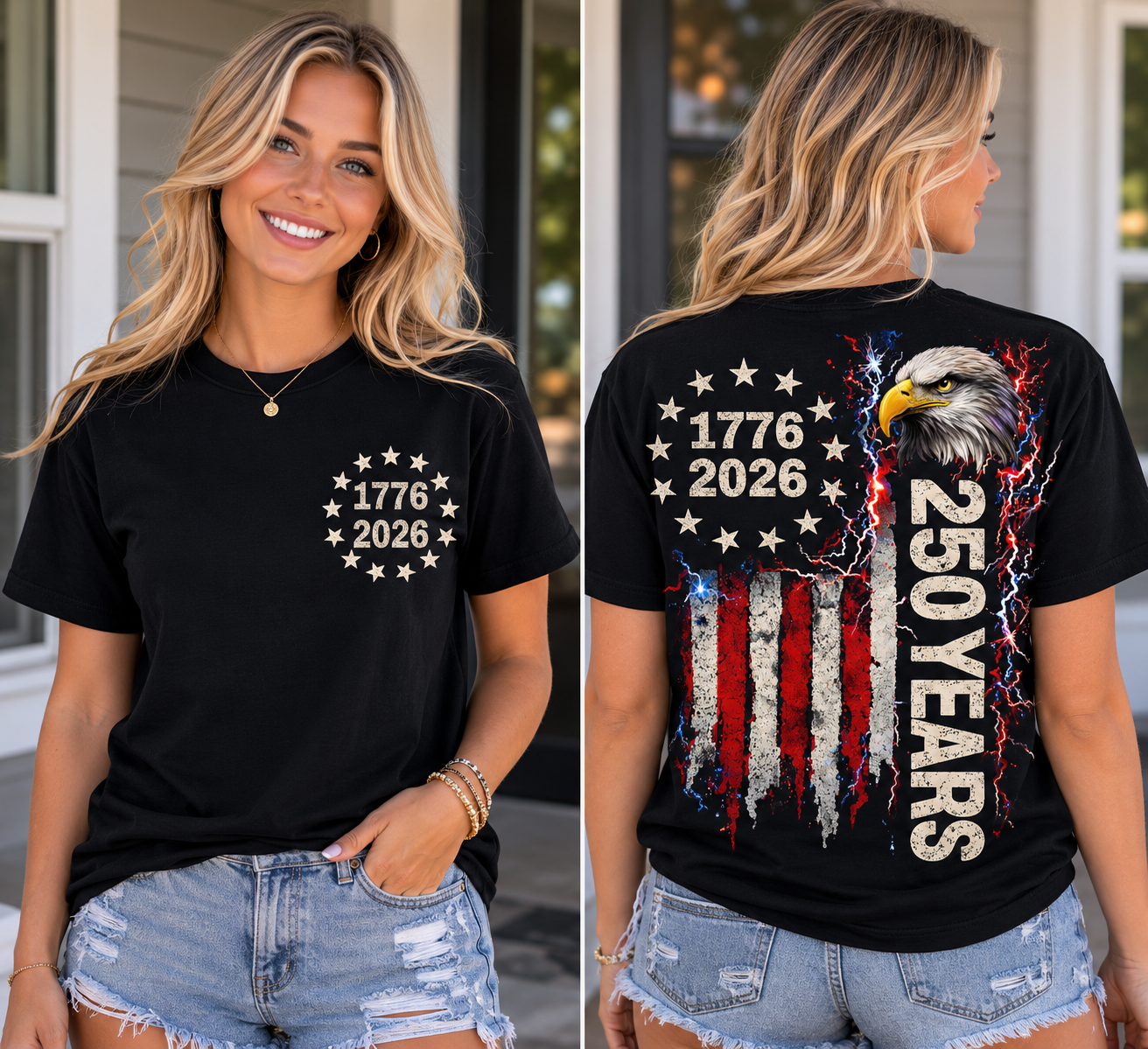 USA 250 Years Electric Eagle Patriotic Graphic T-Shirt