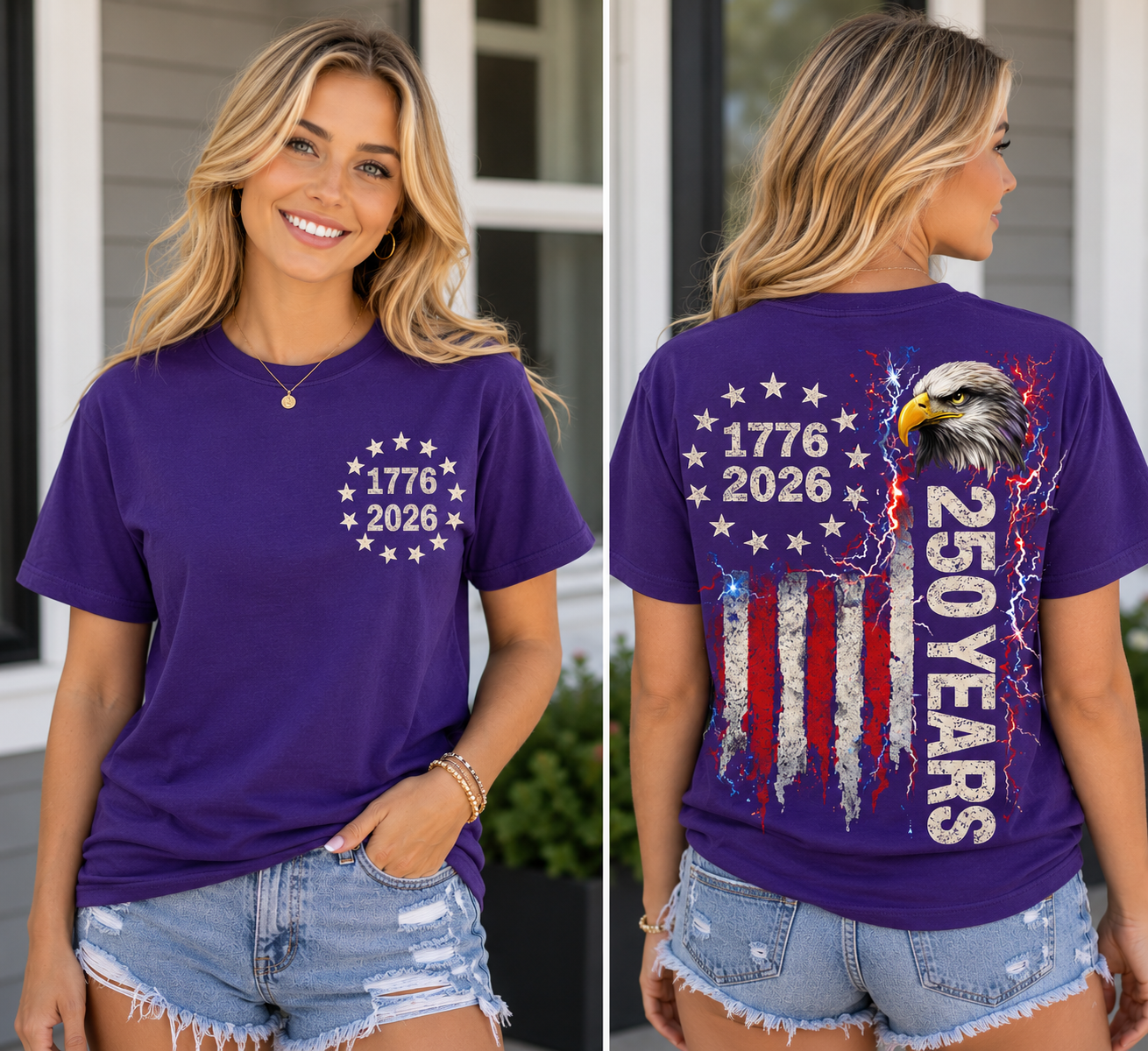 USA 250 Years Electric Eagle Patriotic Graphic T-Shirt