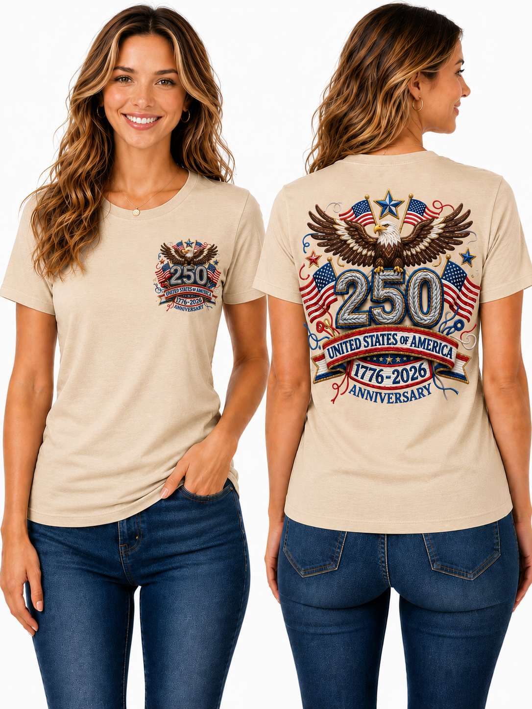 250th Anniversary Eagle & American Flags Graphic T-Shirt