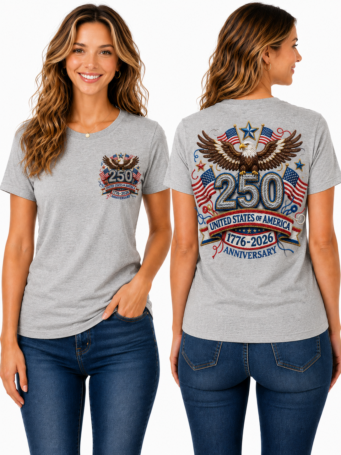 250th Anniversary Eagle & American Flags Graphic T-Shirt