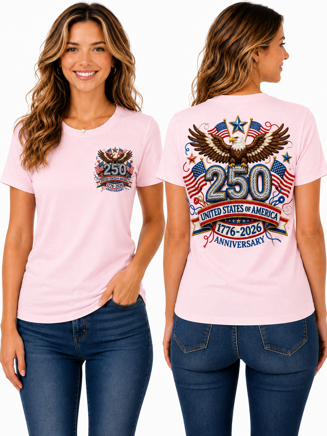 250th Anniversary Eagle & American Flags Graphic T-Shirt