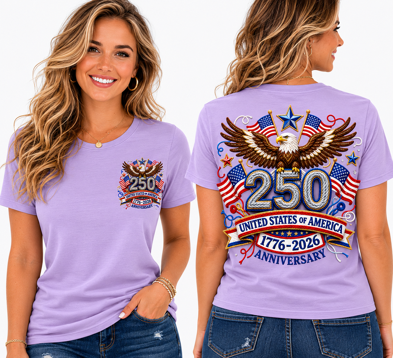 250th Anniversary Eagle & American Flags Graphic T-Shirt