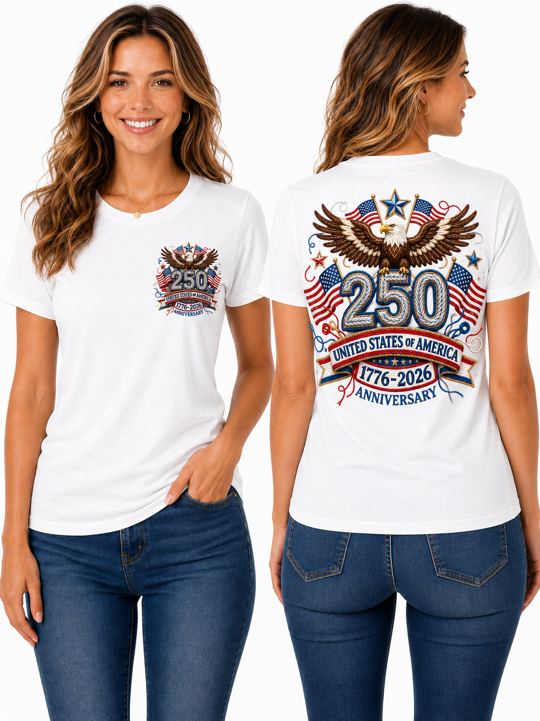 250th Anniversary Eagle & American Flags Graphic T-Shirt