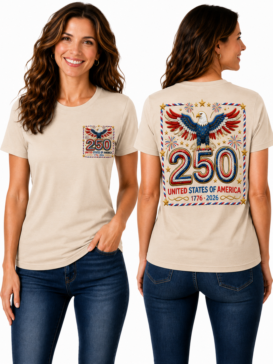 250th Anniversary – Patriotic Bald Eagle & Fireworks Design - Graphic T-Shirt