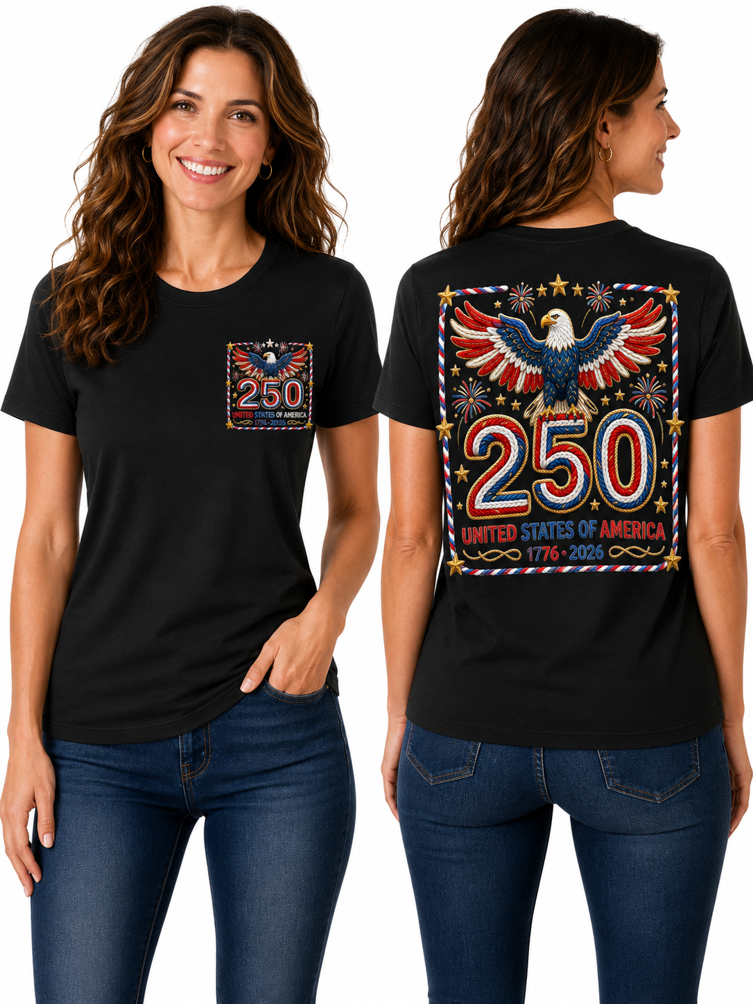 250th Anniversary – Patriotic Bald Eagle & Fireworks Design - Graphic T-Shirt