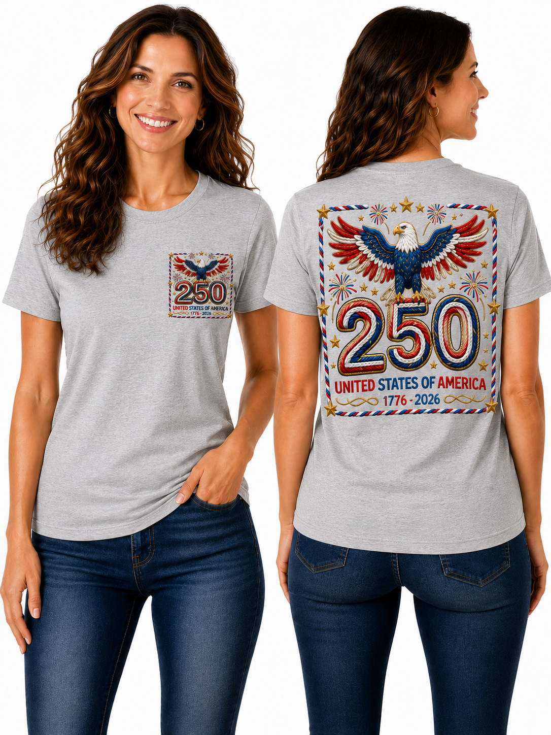 250th Anniversary – Patriotic Bald Eagle & Fireworks Design - Graphic T-Shirt