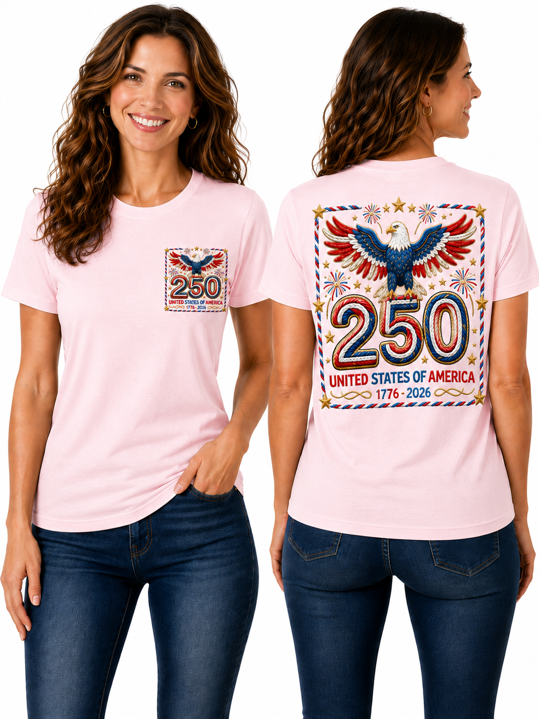 250th Anniversary – Patriotic Bald Eagle & Fireworks Design - Graphic T-Shirt