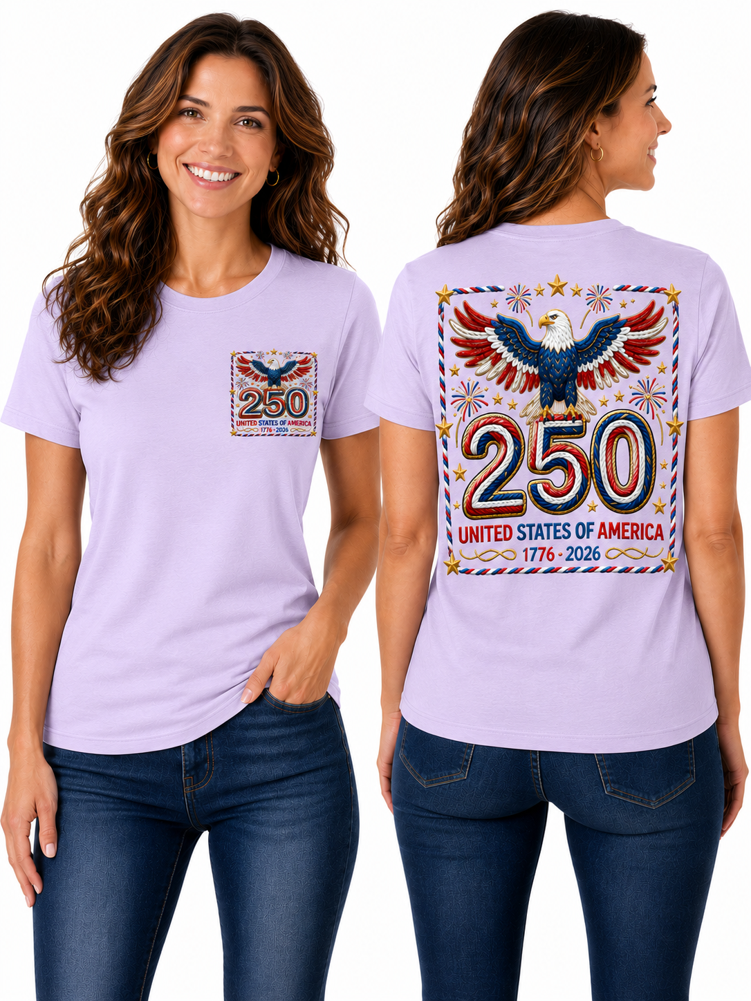 250th Anniversary – Patriotic Bald Eagle & Fireworks Design - Graphic T-Shirt