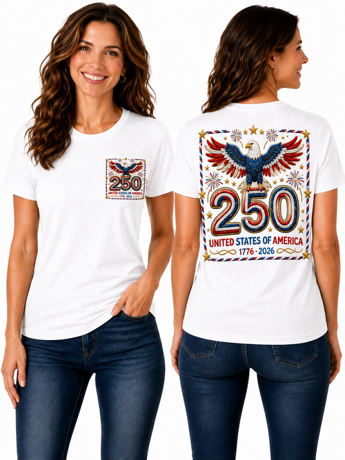 250th Anniversary – Patriotic Bald Eagle & Fireworks Design - Graphic T-Shirt