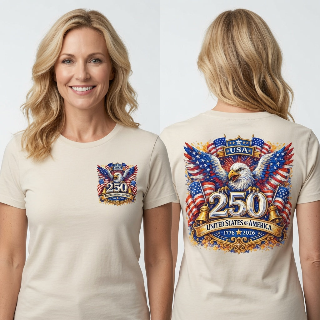 USA 250th Anniversary Patriotic Bald Eagle & Liberty Bell Graphic T-Shirt