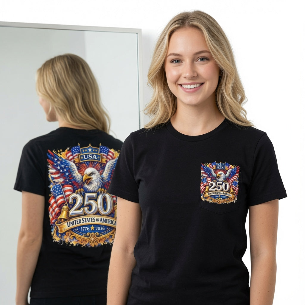 USA 250th Anniversary Patriotic Bald Eagle & Liberty Bell Graphic T-Shirt