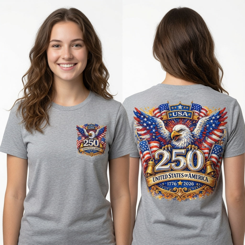 USA 250th Anniversary Patriotic Bald Eagle & Liberty Bell Graphic T-Shirt