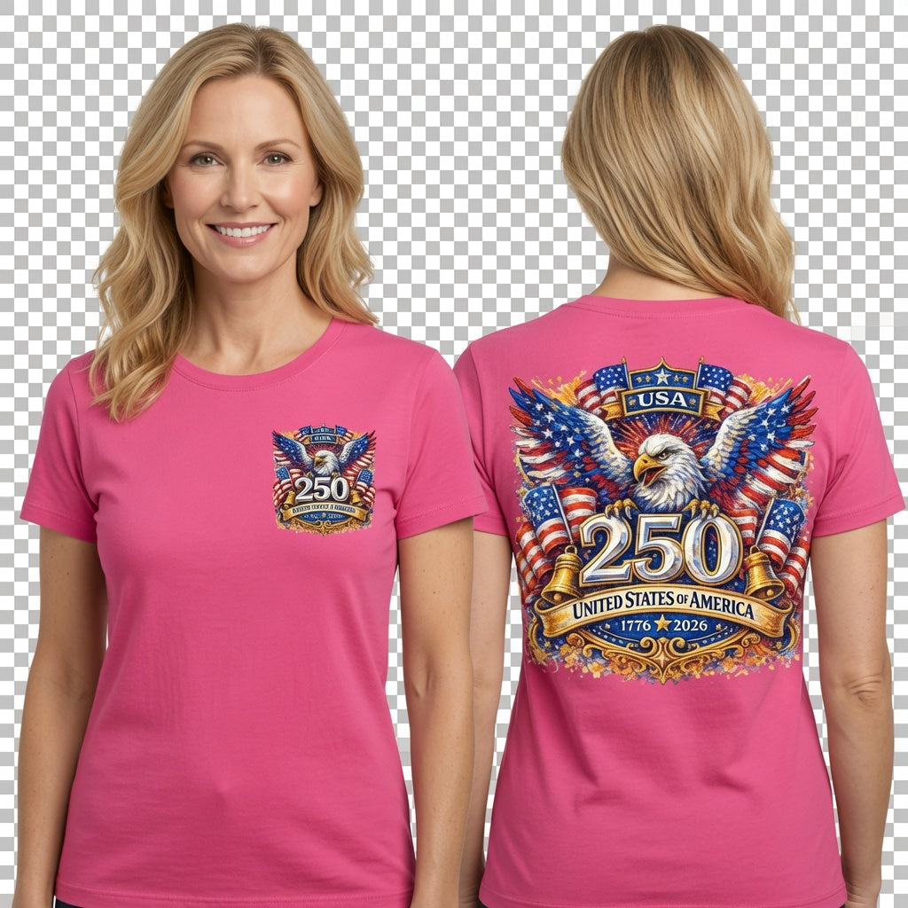 USA 250th Anniversary Patriotic Bald Eagle & Liberty Bell Graphic T-Shirt