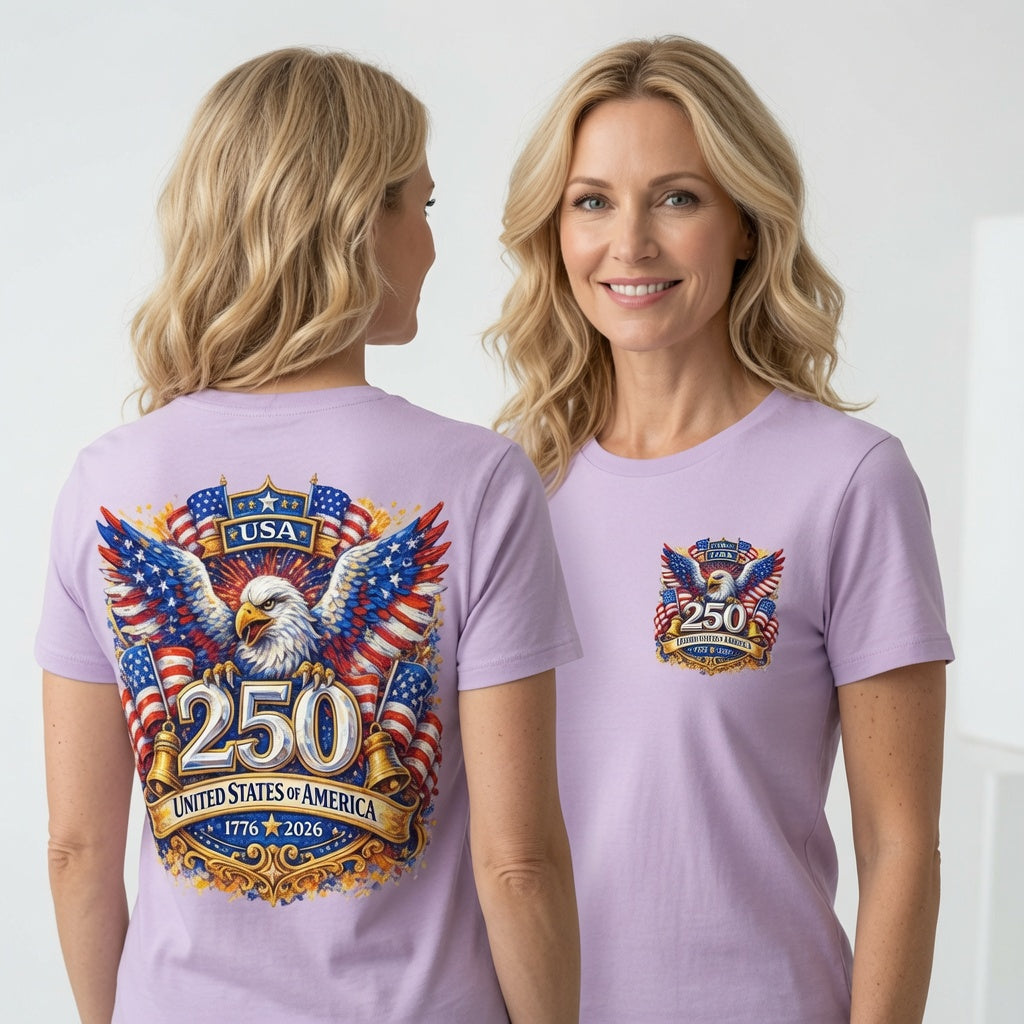 USA 250th Anniversary Patriotic Bald Eagle & Liberty Bell Graphic T-Shirt