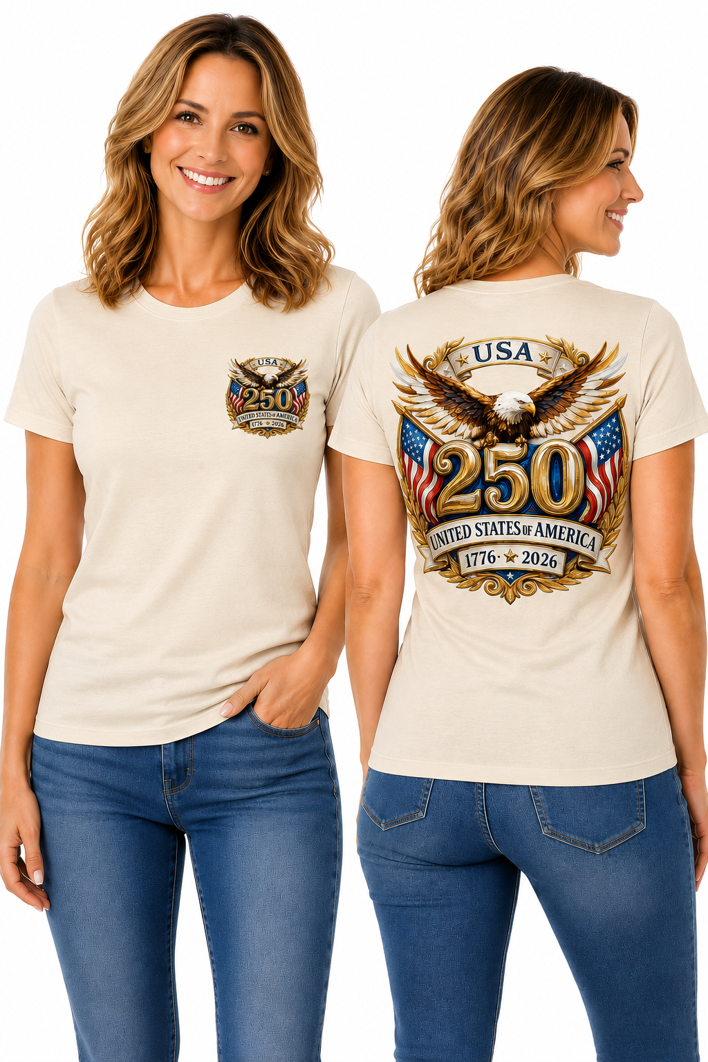 250th Anniversary – Patriotic Bald Eagle & American Flag T-Shirt Design
