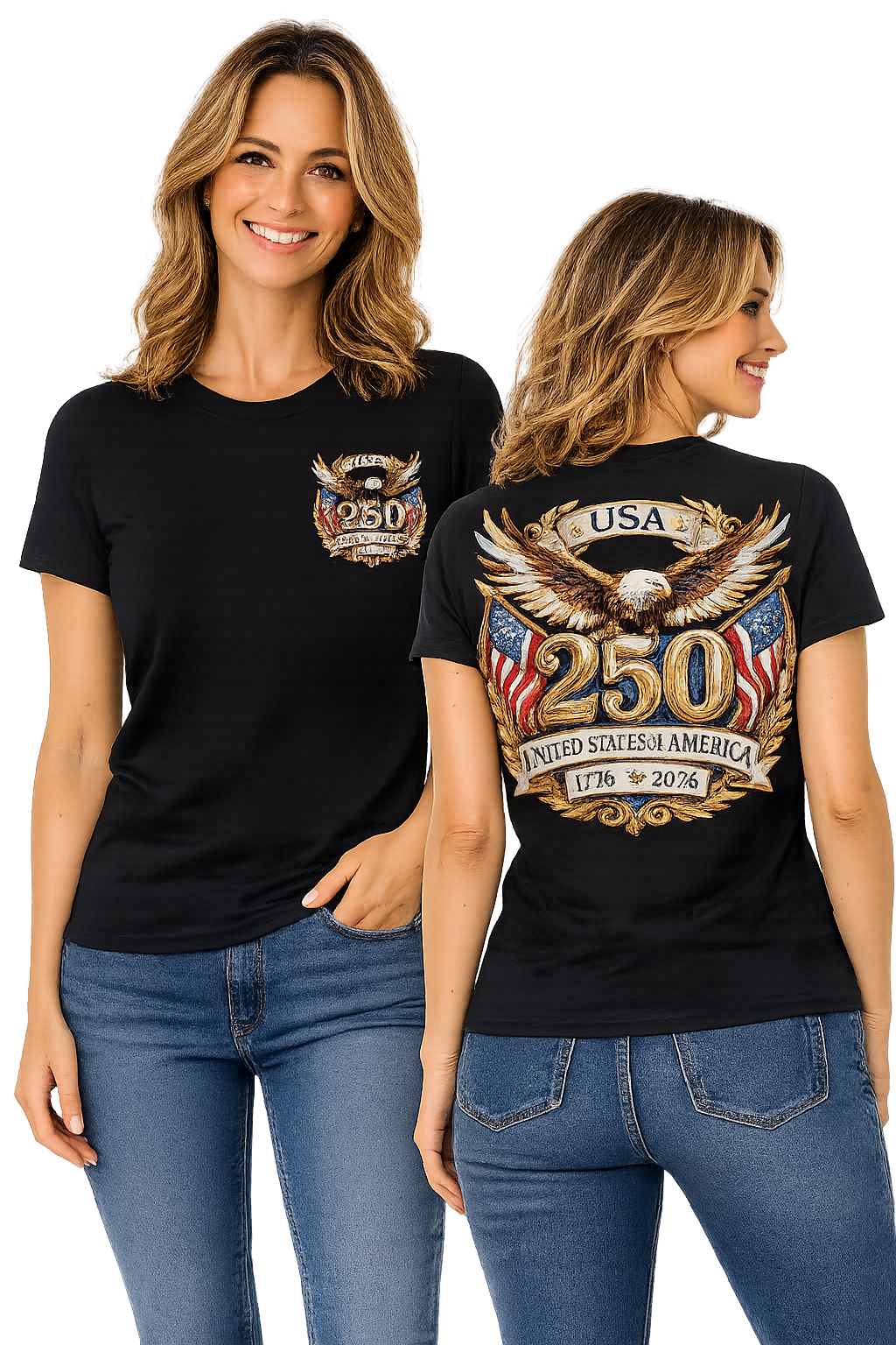 250th Anniversary – Patriotic Bald Eagle & American Flag T-Shirt Design