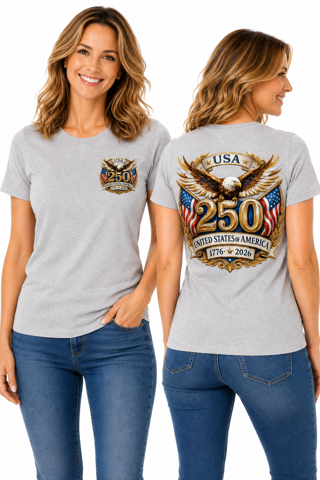 250th Anniversary – Patriotic Bald Eagle & American Flag T-Shirt Design