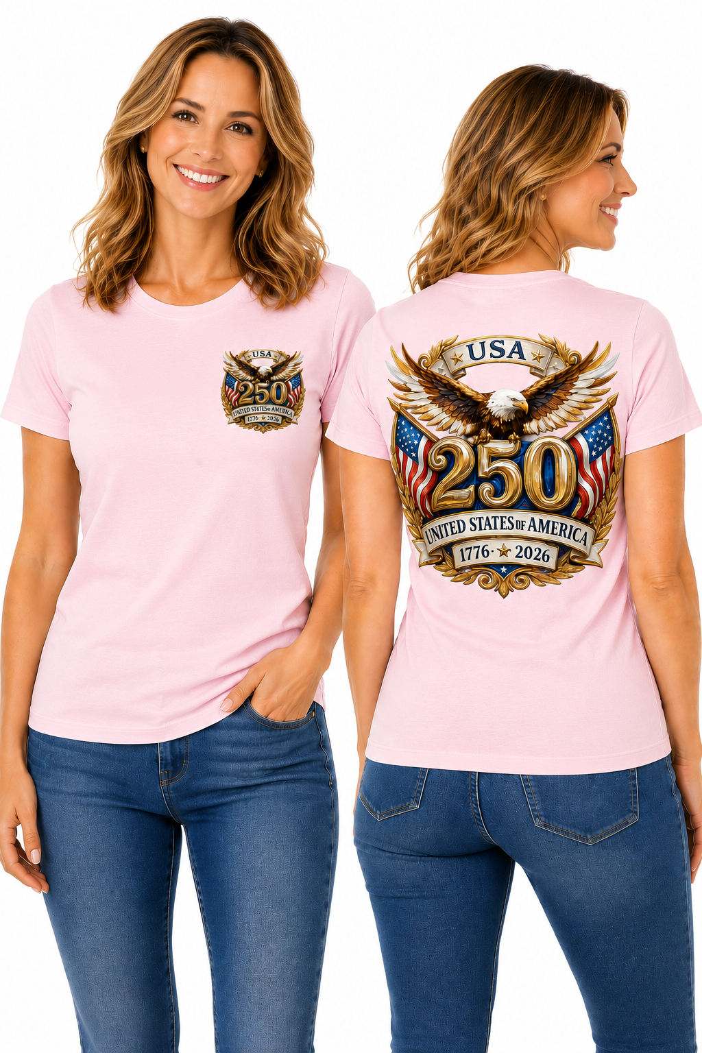 250th Anniversary – Patriotic Bald Eagle & American Flag T-Shirt Design