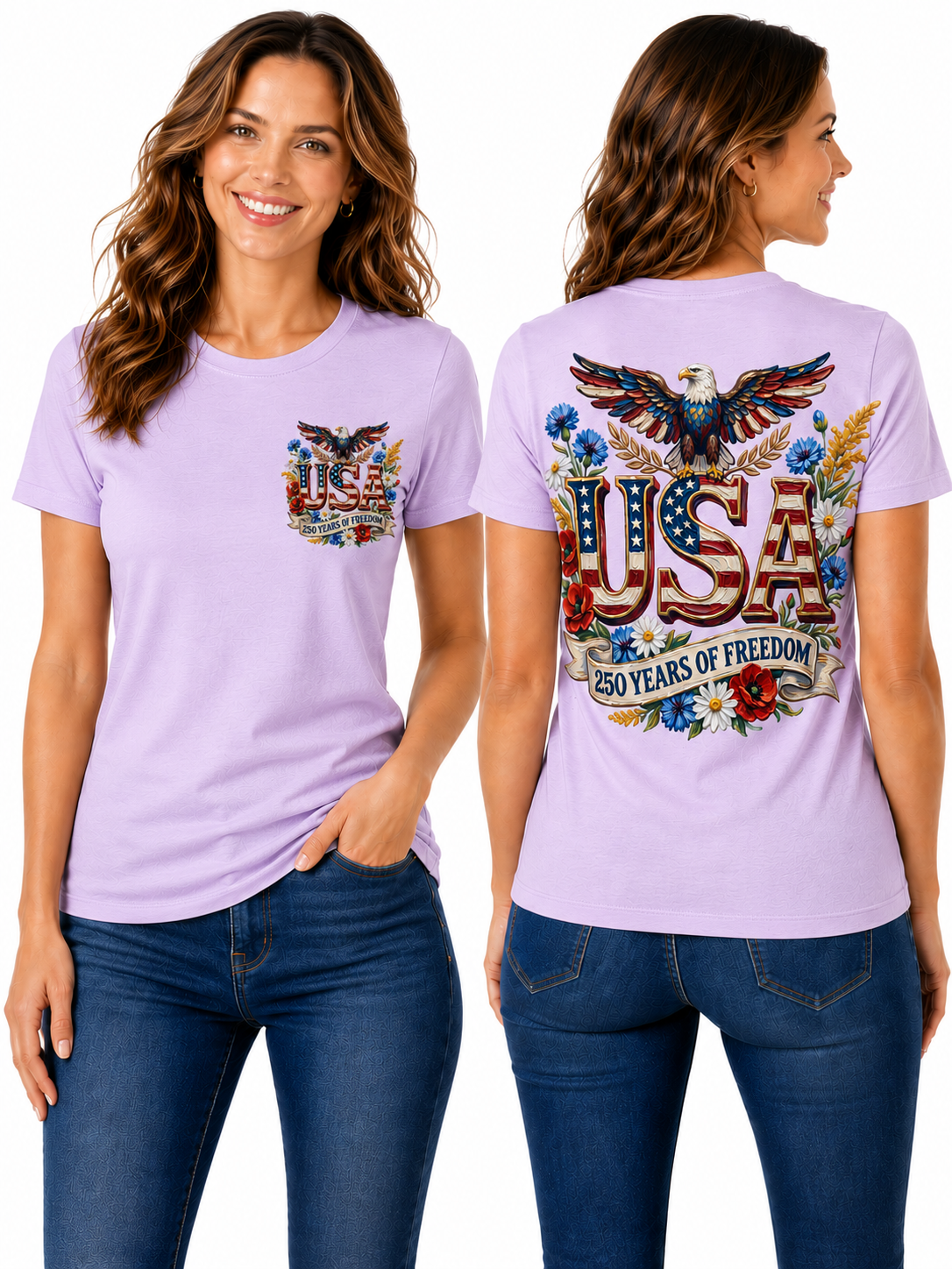 USA 250 Years of Freedom – Patriotic Floral Eagle T-Shirt Design