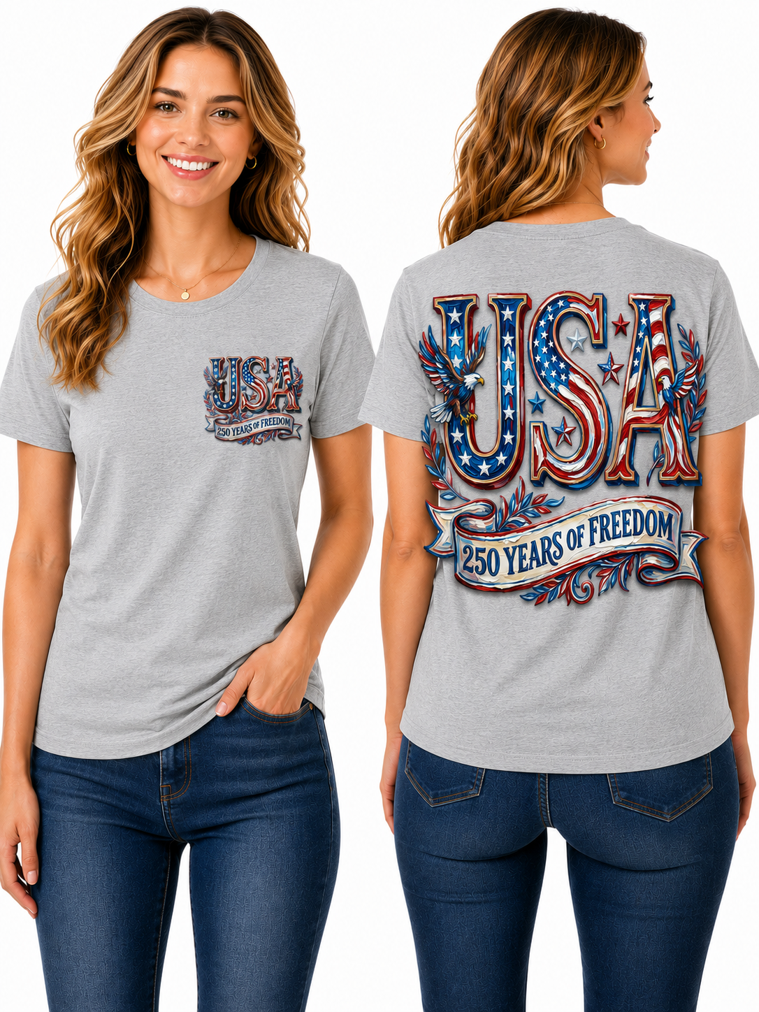 250 Years of Freedom – Patriotic Eagle & American Flag T-Shirt Design