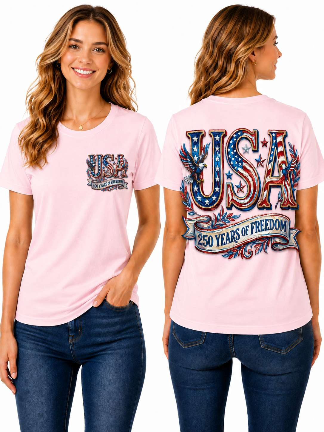 250 Years of Freedom – Patriotic Eagle & American Flag T-Shirt Design