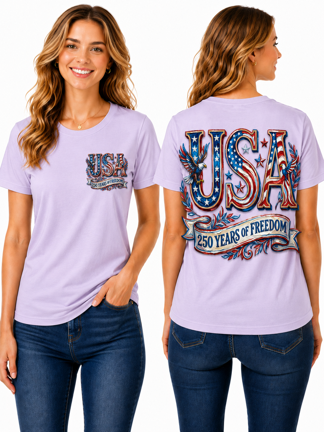 250 Years of Freedom – Patriotic Eagle & American Flag T-Shirt Design