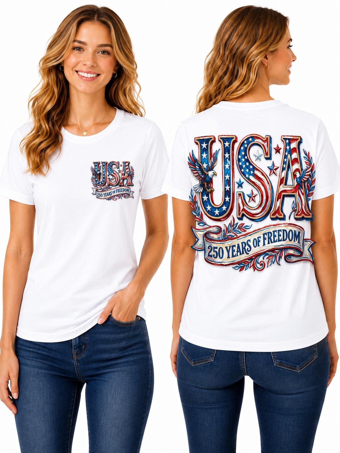 250 Years of Freedom – Patriotic Eagle & American Flag T-Shirt Design