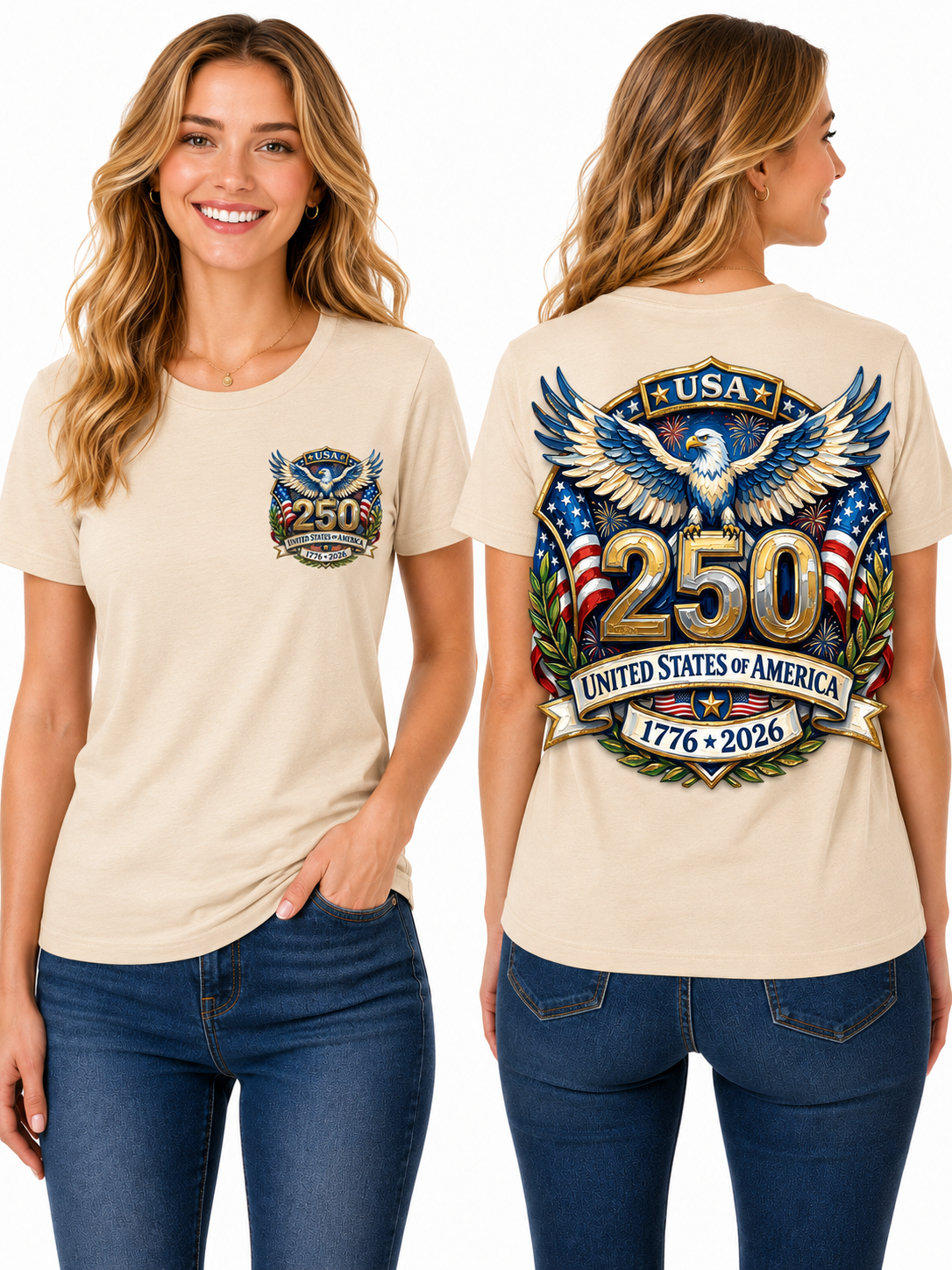 USA 250th Anniversary Eagle & Flag Graphic T-Shirt