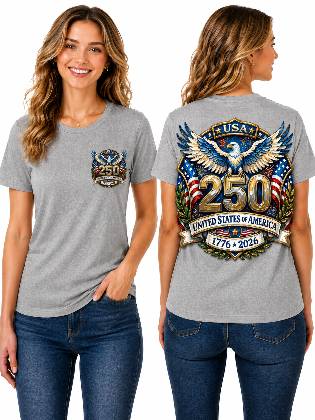 USA 250th Anniversary Eagle & Flag Graphic T-Shirt