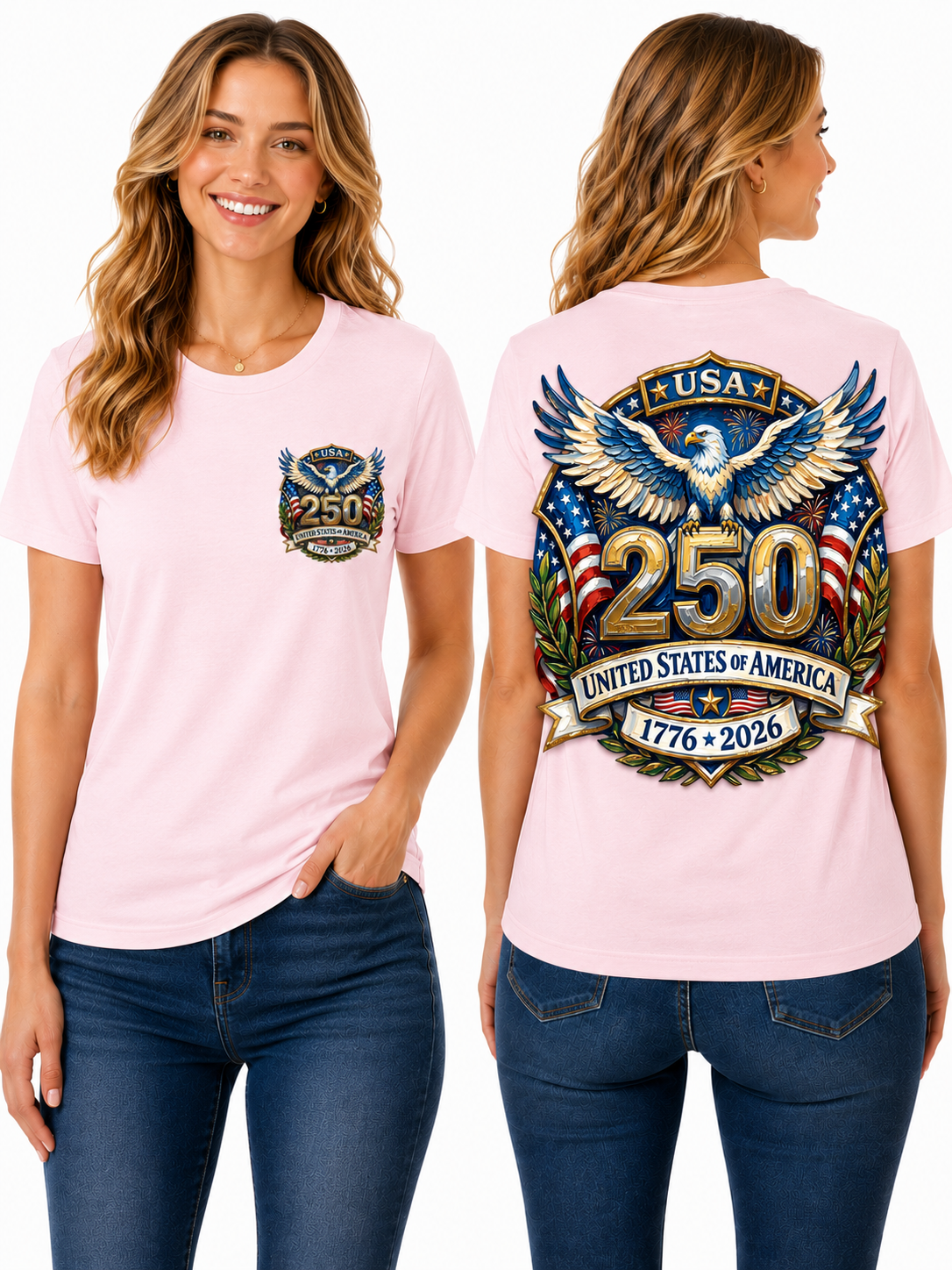 USA 250th Anniversary Eagle & Flag Graphic T-Shirt