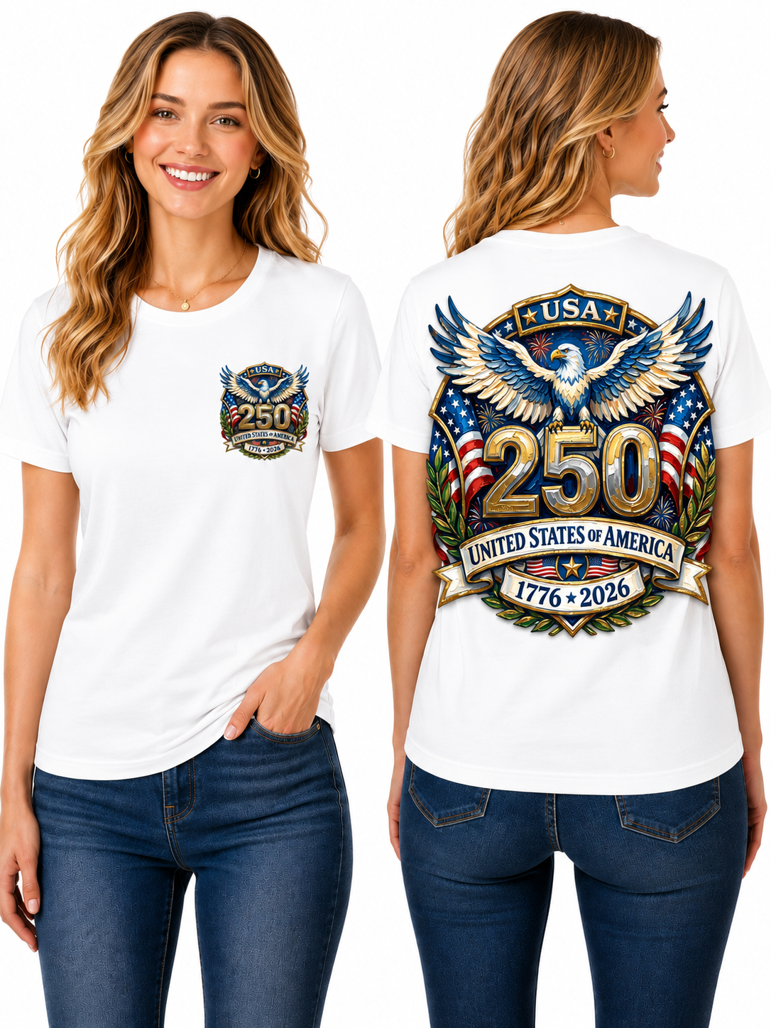 USA 250th Anniversary Eagle & Flag Graphic T-Shirt