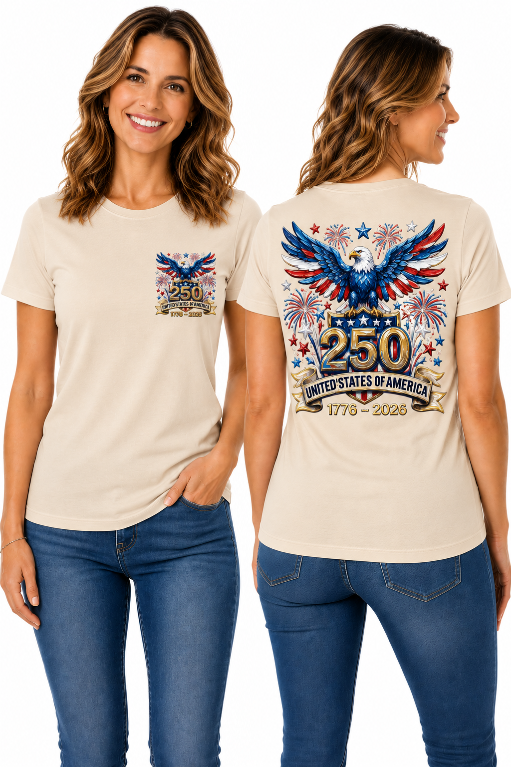 Patriotic Bald Eagle & Fireworks, America 250 Celebration T-Shirt
