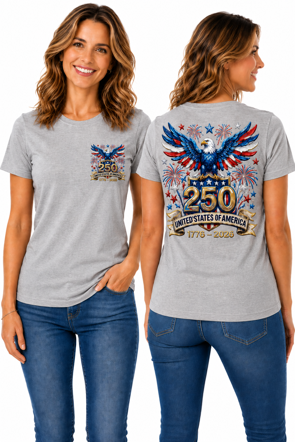 Patriotic Bald Eagle & Fireworks, America 250 Celebration T-Shirt