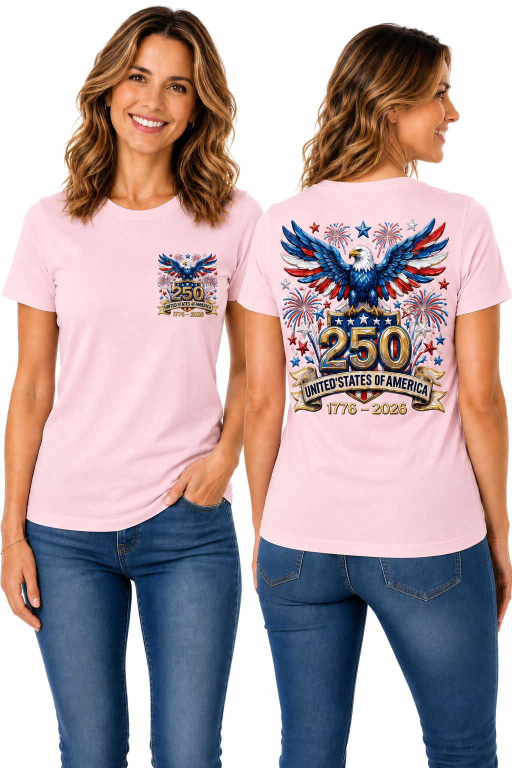 Patriotic Bald Eagle & Fireworks, America 250 Celebration T-Shirt