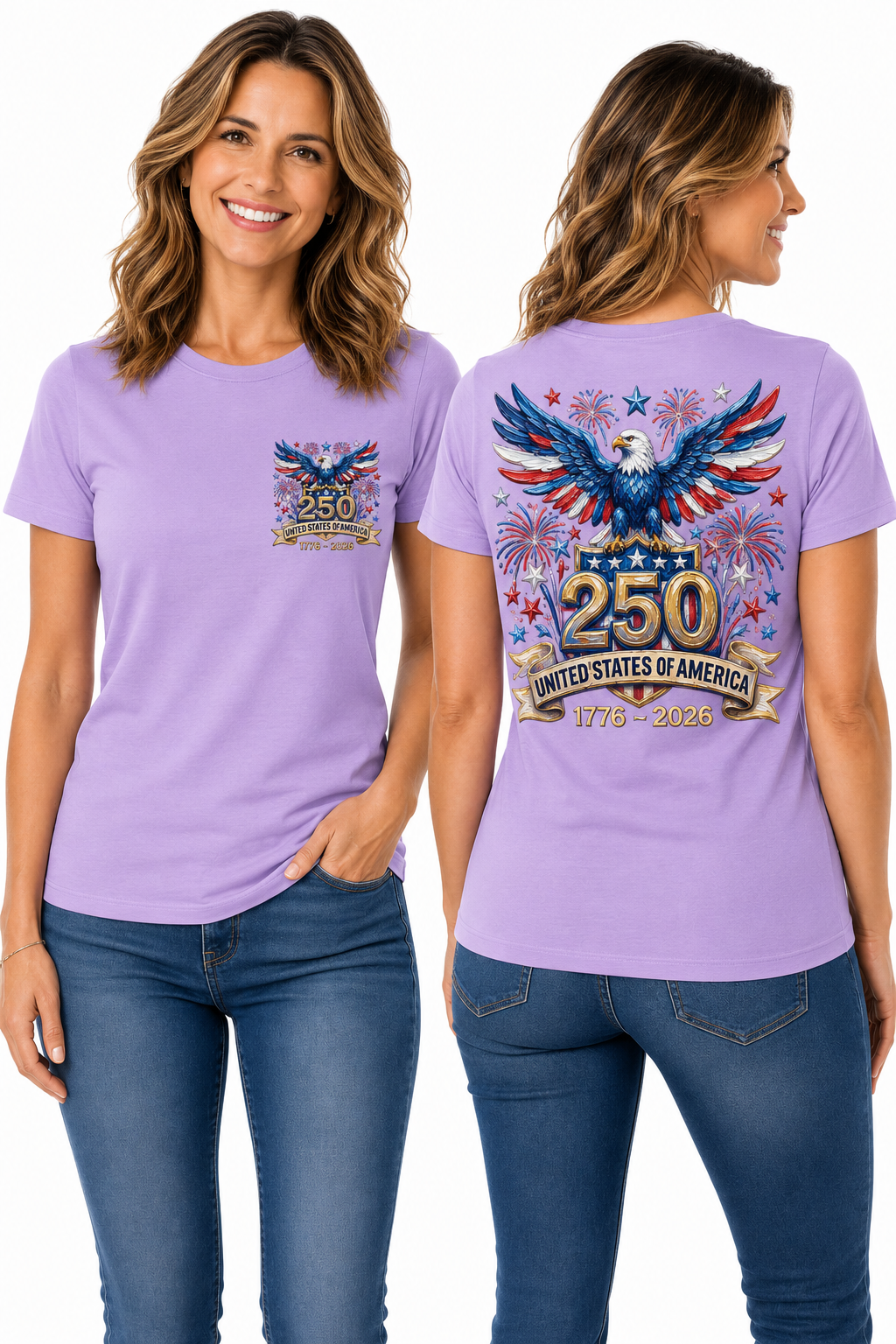 Patriotic Bald Eagle & Fireworks, America 250 Celebration T-Shirt