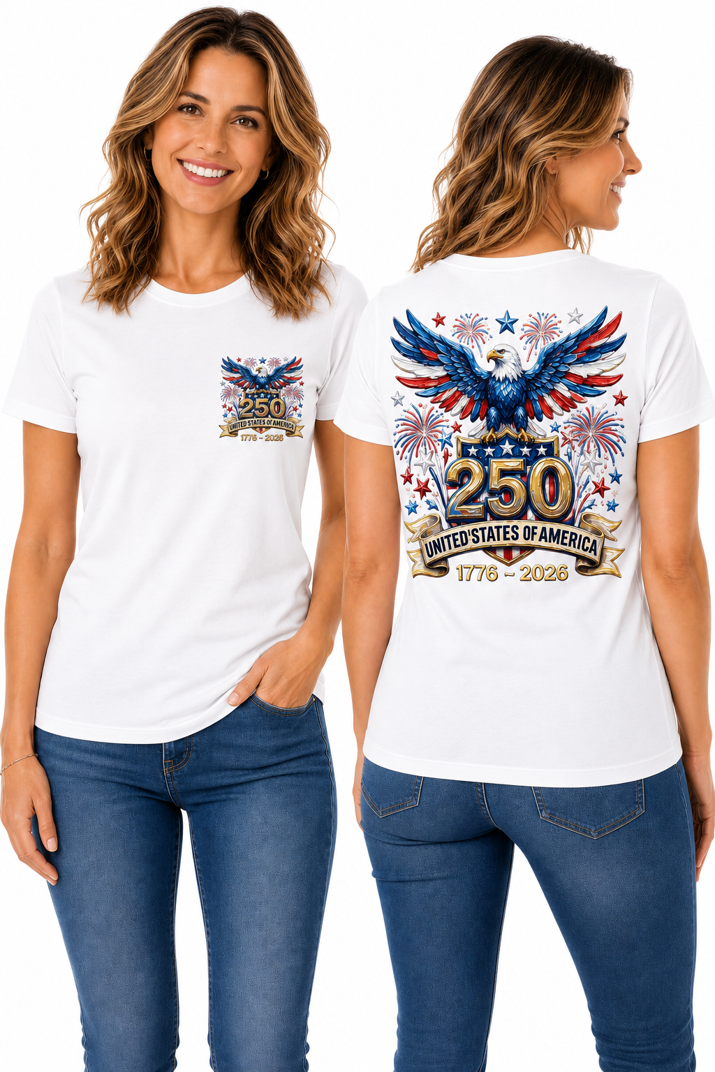 Patriotic Bald Eagle & Fireworks, America 250 Celebration T-Shirt