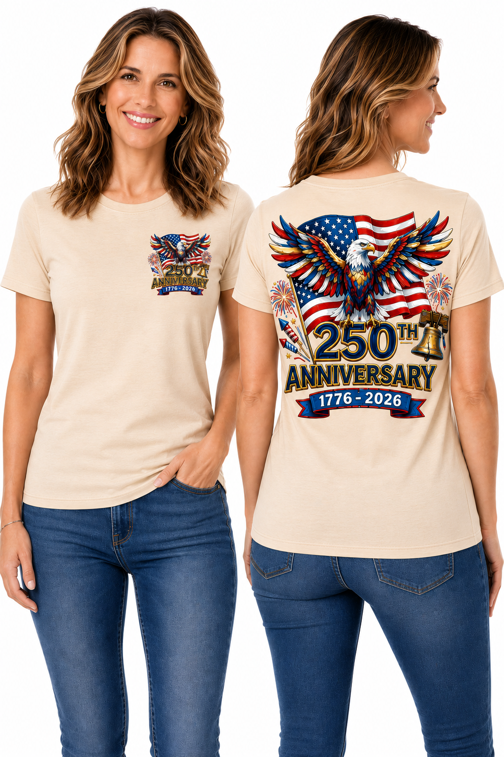 USA 250th Anniversary Patriotic – Bald Eagle, Liberty Bell & American Flag T-Shirt
