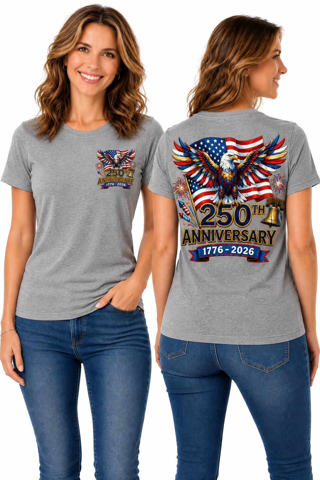 USA 250th Anniversary Patriotic – Bald Eagle, Liberty Bell & American Flag T-Shirt