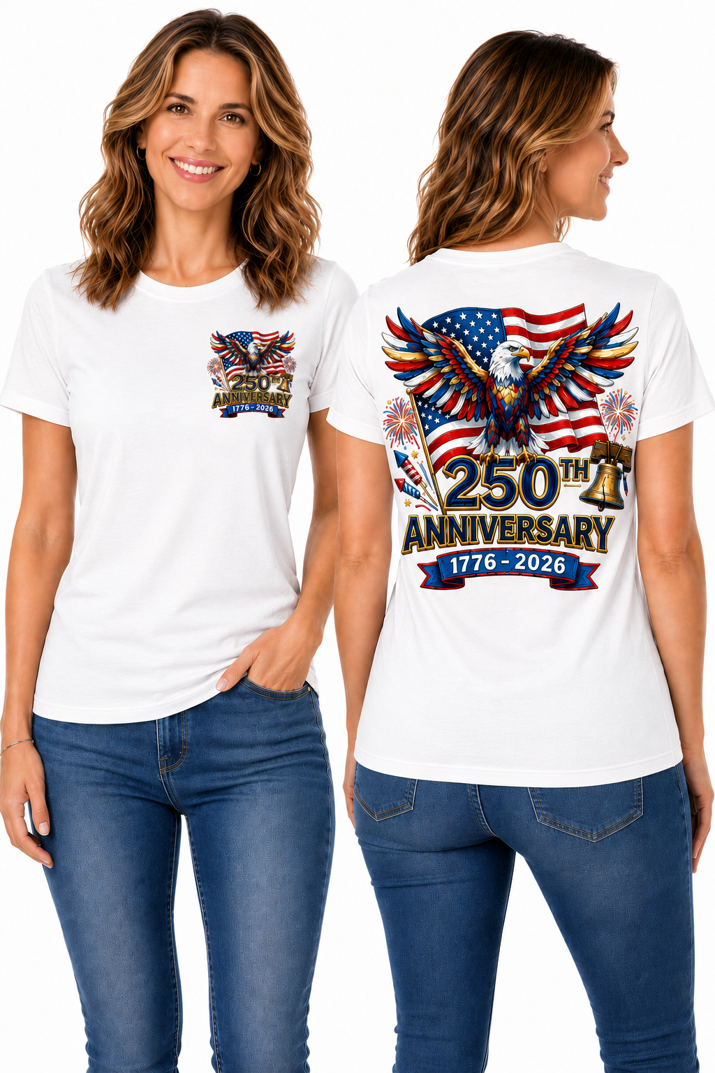 USA 250th Anniversary Patriotic – Bald Eagle, Liberty Bell & American Flag T-Shirt