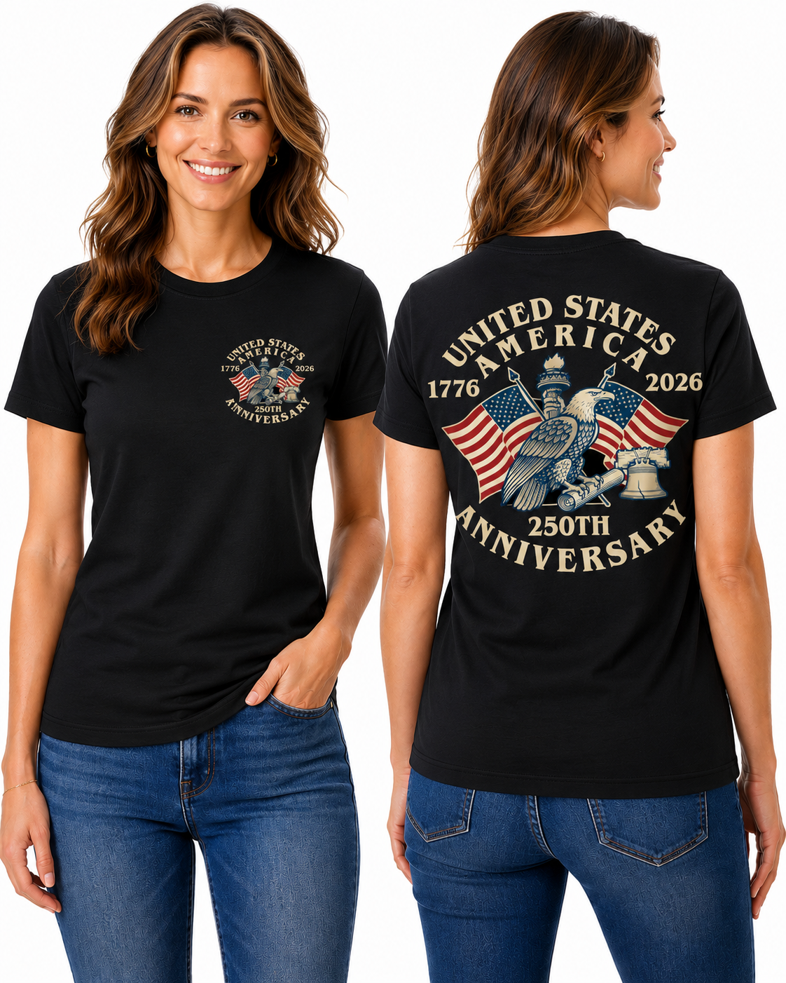 United States of America 250th Anniversary Patriotic Eagle & Liberty Bell T-Shirt