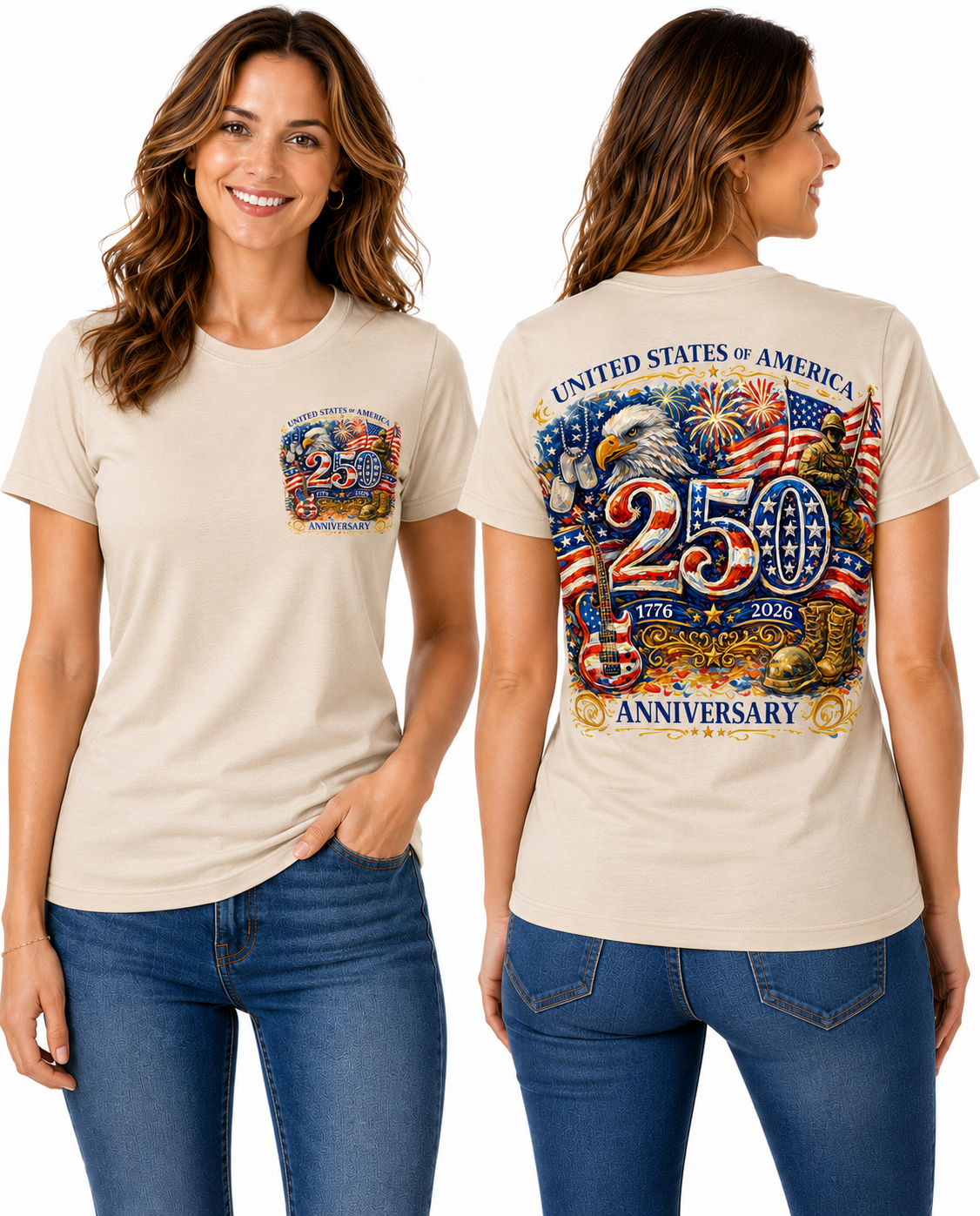 USA 250th Anniversary Patriotic Graphic Eagle, Military Tribute & American Flag Design