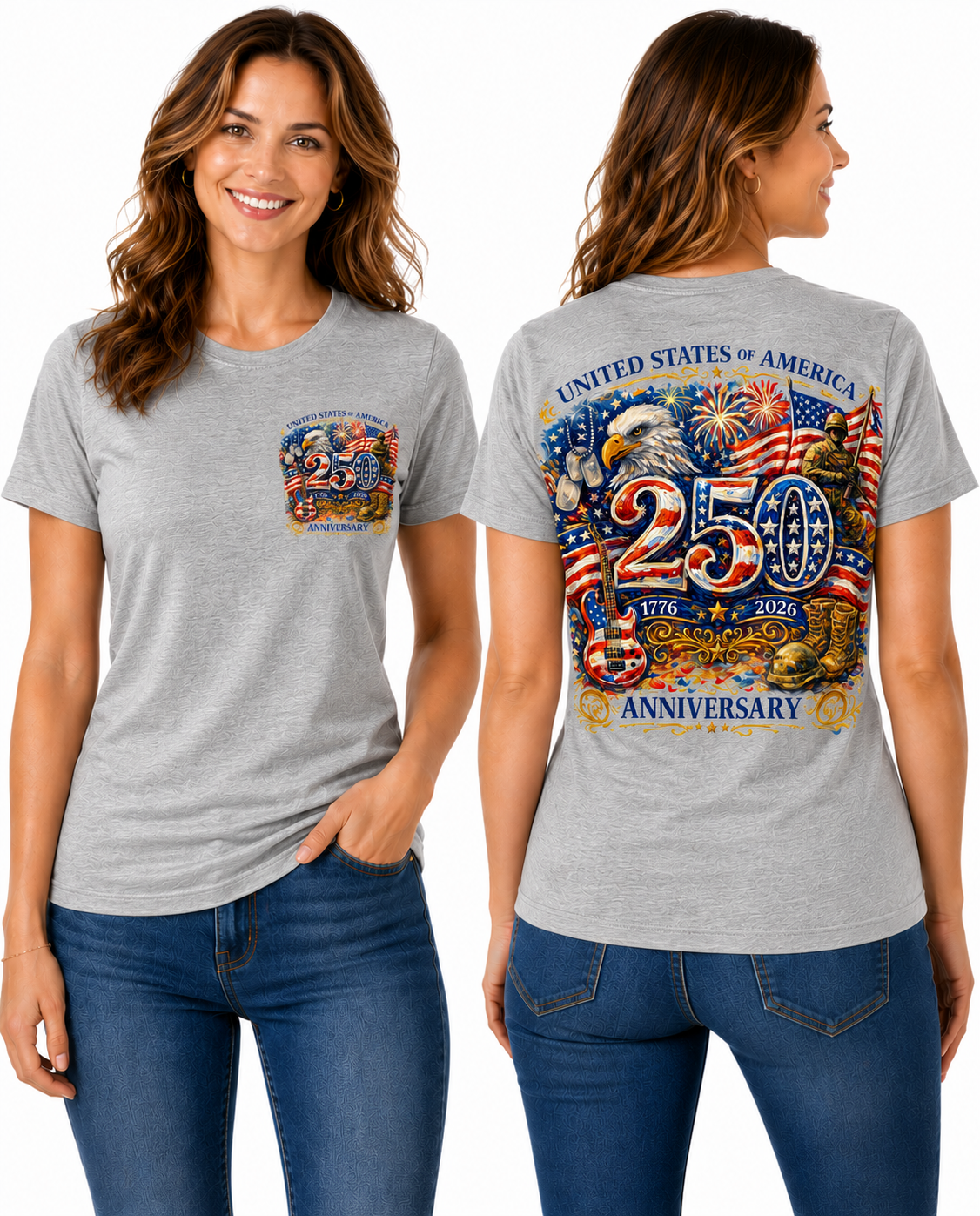 USA 250th Anniversary Patriotic Graphic Eagle, Military Tribute & American Flag Design
