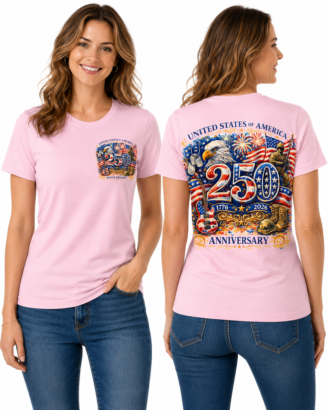 USA 250th Anniversary Patriotic Graphic Eagle, Military Tribute & American Flag Design