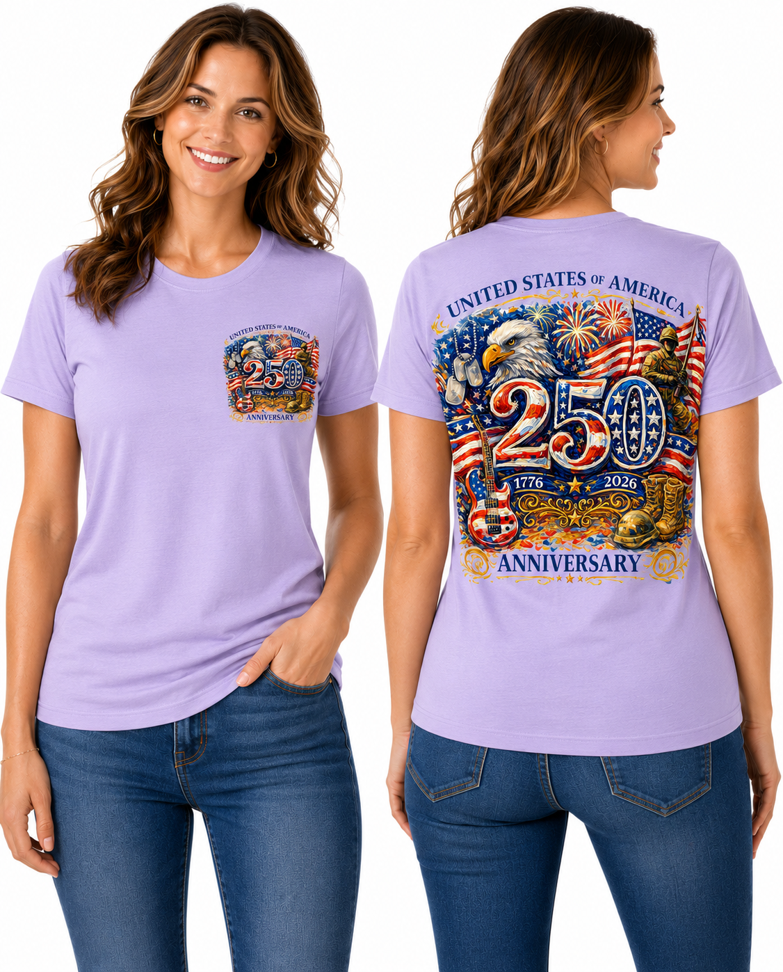 USA 250th Anniversary Patriotic Graphic Eagle, Military Tribute & American Flag Design