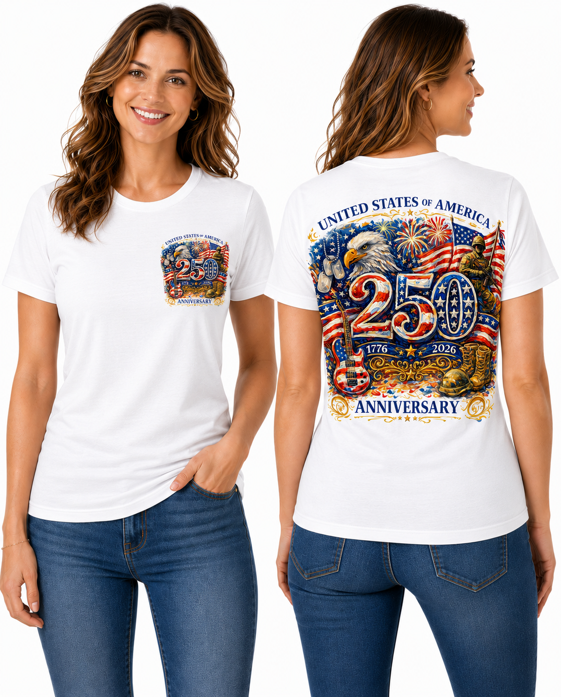 USA 250th Anniversary Patriotic Graphic Eagle, Military Tribute & American Flag Design