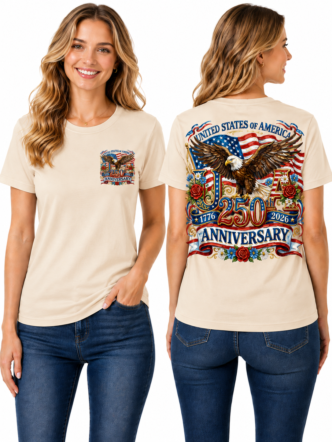 USA 250th Anniversary Eagle & American Flag Graphic T-Shirt