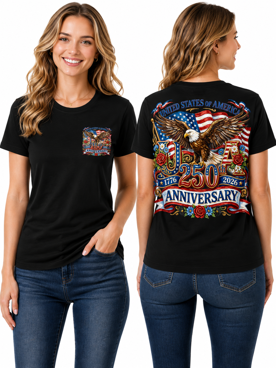 USA 250th Anniversary Eagle & American Flag Graphic T-Shirt