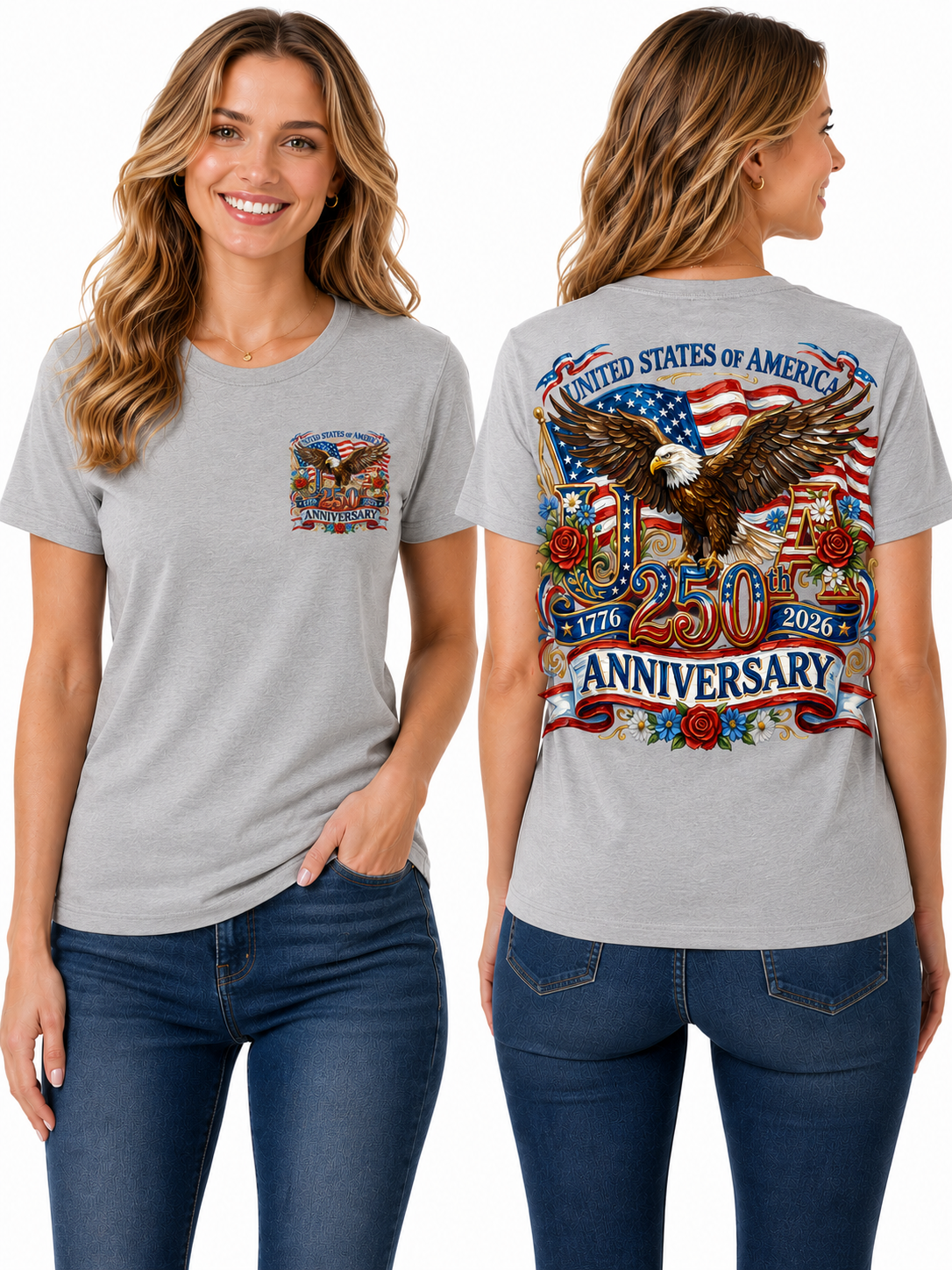 USA 250th Anniversary Eagle & American Flag Graphic T-Shirt