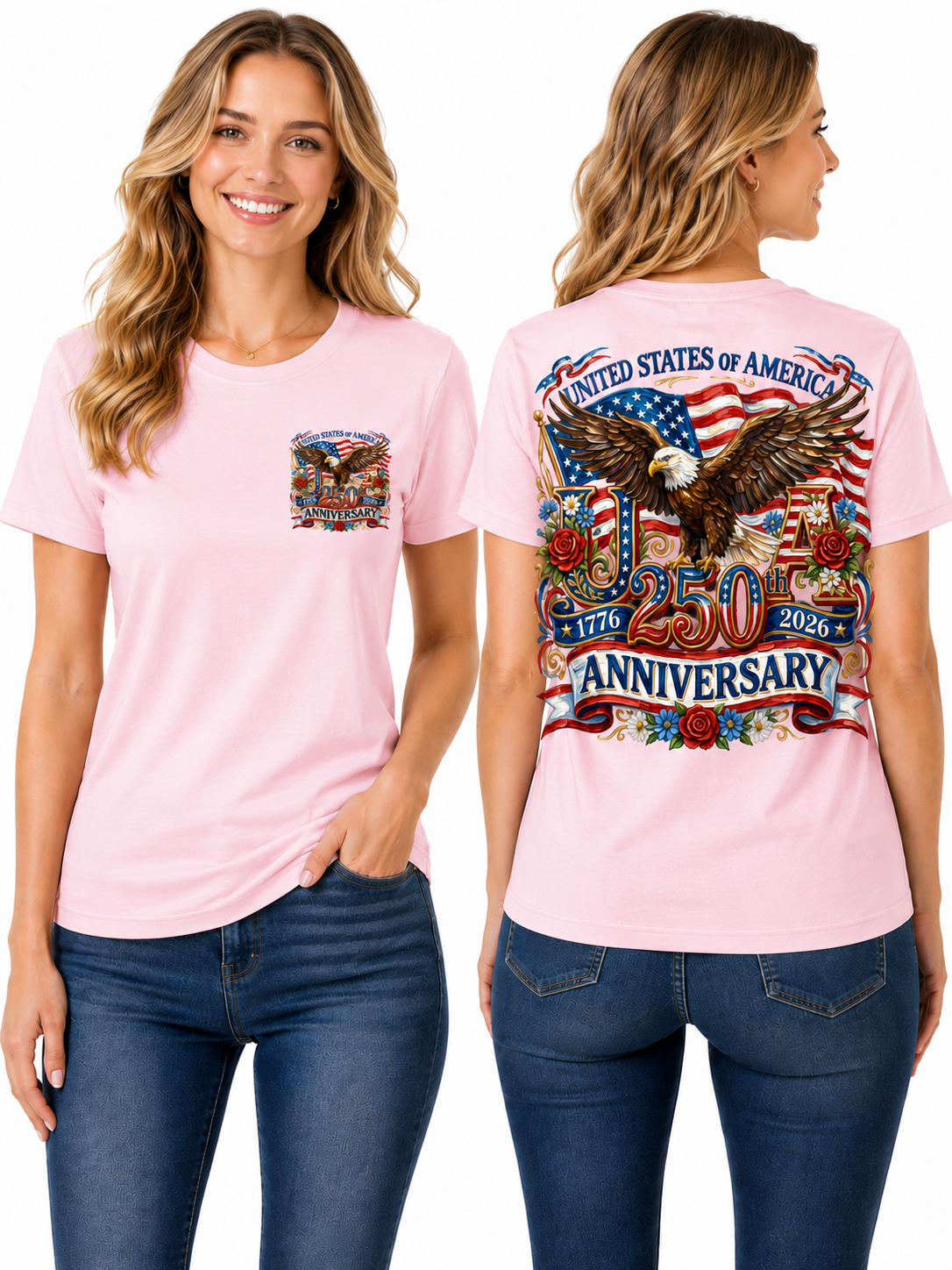 USA 250th Anniversary Eagle & American Flag Graphic T-Shirt