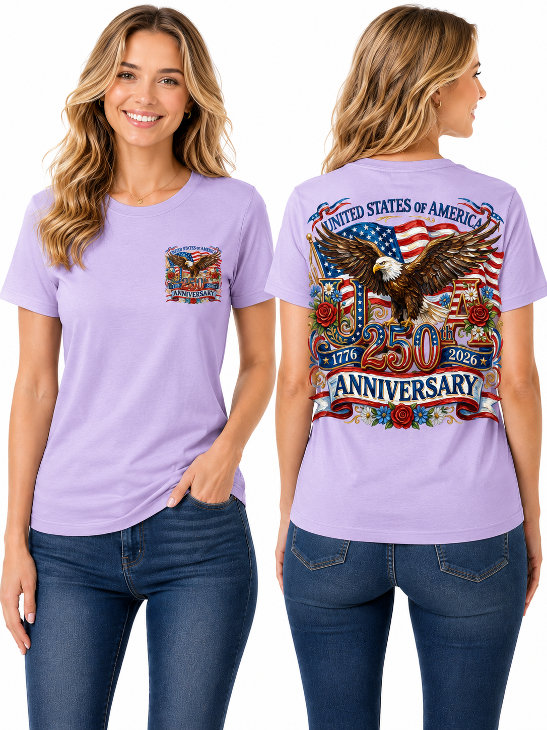 USA 250th Anniversary Eagle & American Flag Graphic T-Shirt